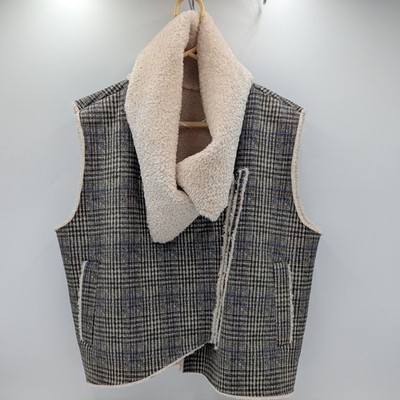 Adyson Parker Glen Plaid Vest Asymmetric Fleece Lined Cottagecore Gray Preppy L