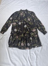 LOFT Brown Floral Long Sleeve Smocked Dress medium M