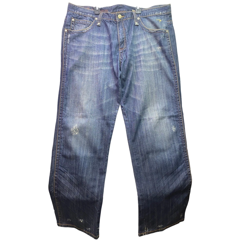 Pantalones de mezclilla AZZURE Love Life para hombre 40x34 bordados holgados Y2K Hip Hop ropa de calle Foto 3 de 4