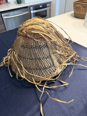 #ad RARE Antique Apache Twined Burden Basket Native American Bells Attached $950.00