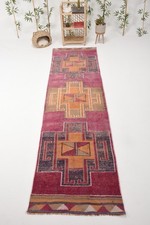 Turkish 3,1x10,9 ft Rug, Herki Vintage Rug, P...