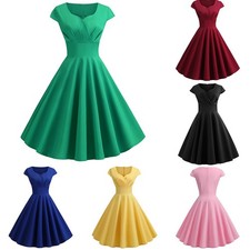 Blue 5060s Style A line Skirt Dress Women's Retro Party Evening Dress Wine red