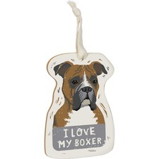 Primitives by Kathy Wooden Hanging Ornament, 2-Sided - I Love My Boxer