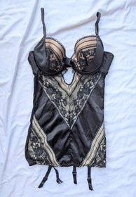 Ann Summers nude black Basque Corset Plunge Bra Sexy Lingerie Size UK 30-32 b c 