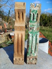Antique Pair Of Wooden Corbel Brackets Partially Stripped 22.5 " High