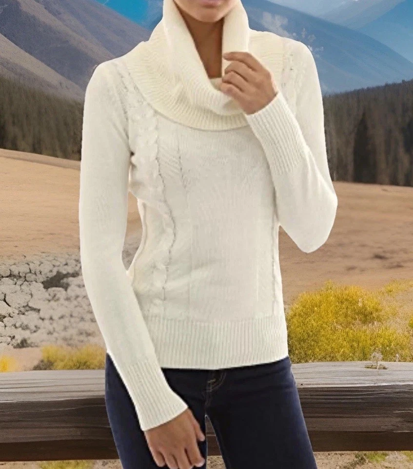 🍃PattyBoutik Women's Turtleneck Sweater Lantern Long Sleeve Cable Knit Pullover - Imagem 4 de 4