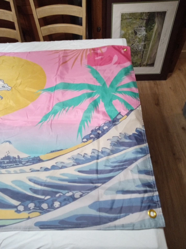 Estilo arte japonés tapiz ondulado bandera bandera colgante de pared 60 X 35 pulgadas Foto 4 de 4