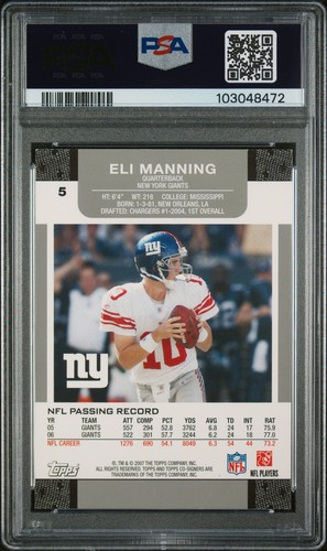 2007 TOPPS CO-SIGNERS SB MVP INSCRIBED #5 ELI MANNING PSA 9 DNA AUTO 10 - 第 2/2 張圖片