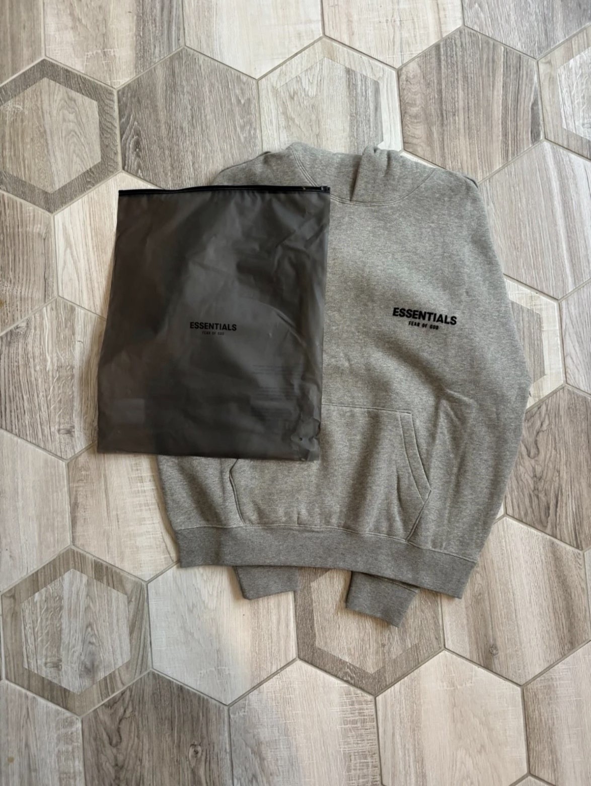 Essentials Fear of God Gray Fleece Pullover Hoodie Men Cotton Logo Long Sleeve