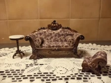 Vintage Bespaq Artisan Victorian Sitting Room-Settee-Foot Rest-Marble Table