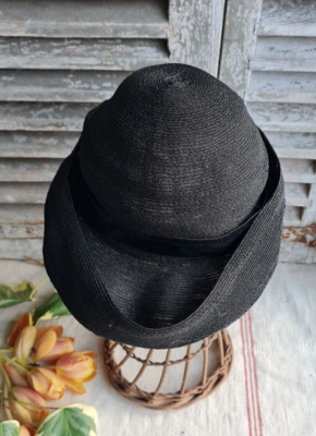 Chapeau Cloche Vintage En Raphia - Taille 48 Cm (tour De Tête) - Couleur Taupe - Occasion Bon état