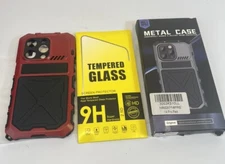 iPhone 14 Pro Red Metal Phone Case Military Grade Protection ￼