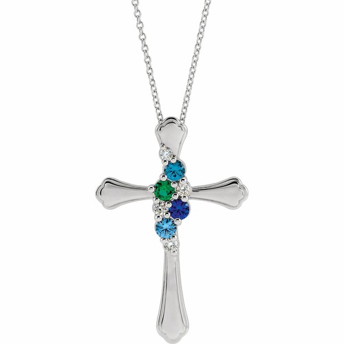 Cross Birthstone Mother's Pendant in Silver 1-6 Birthstones, Family Jewelry - Picture 11 of 16