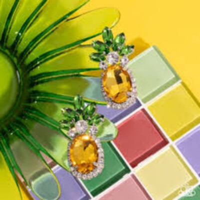 Paparazzi ~ Prismatic Pineapple  Yellow Post Earrings ~  NEW 2024 
