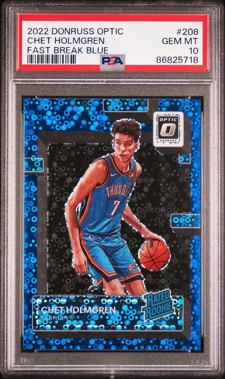 2022 Donruss Optic Chet Holmgren Rated Rookie #208 Fast Break Blue /49 PSA 10 RC