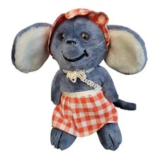 1974 Dakin Nature Babies Melissa Little Mouse Red  White Gingham Apron Cap