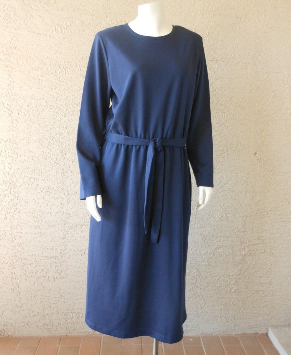 Belted Dress Size 12 NWOT Midi Classic Navy Minimalist Career Comfort