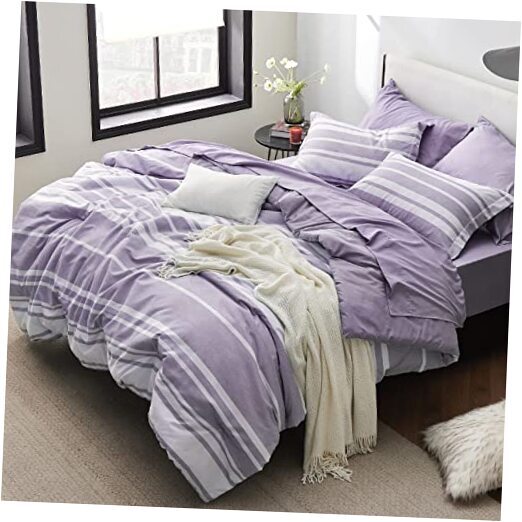 Bed in a Bag Size 7 Pieces, Purple White Striped Bedding Queen 09 - Purple