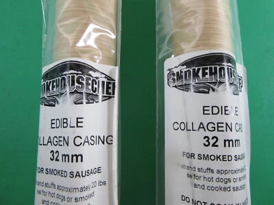SMOKEHOUSE CHEF *EASY* to use Sausage Casings. 32 mm for 40 lbs of meat. Beef Collagen product