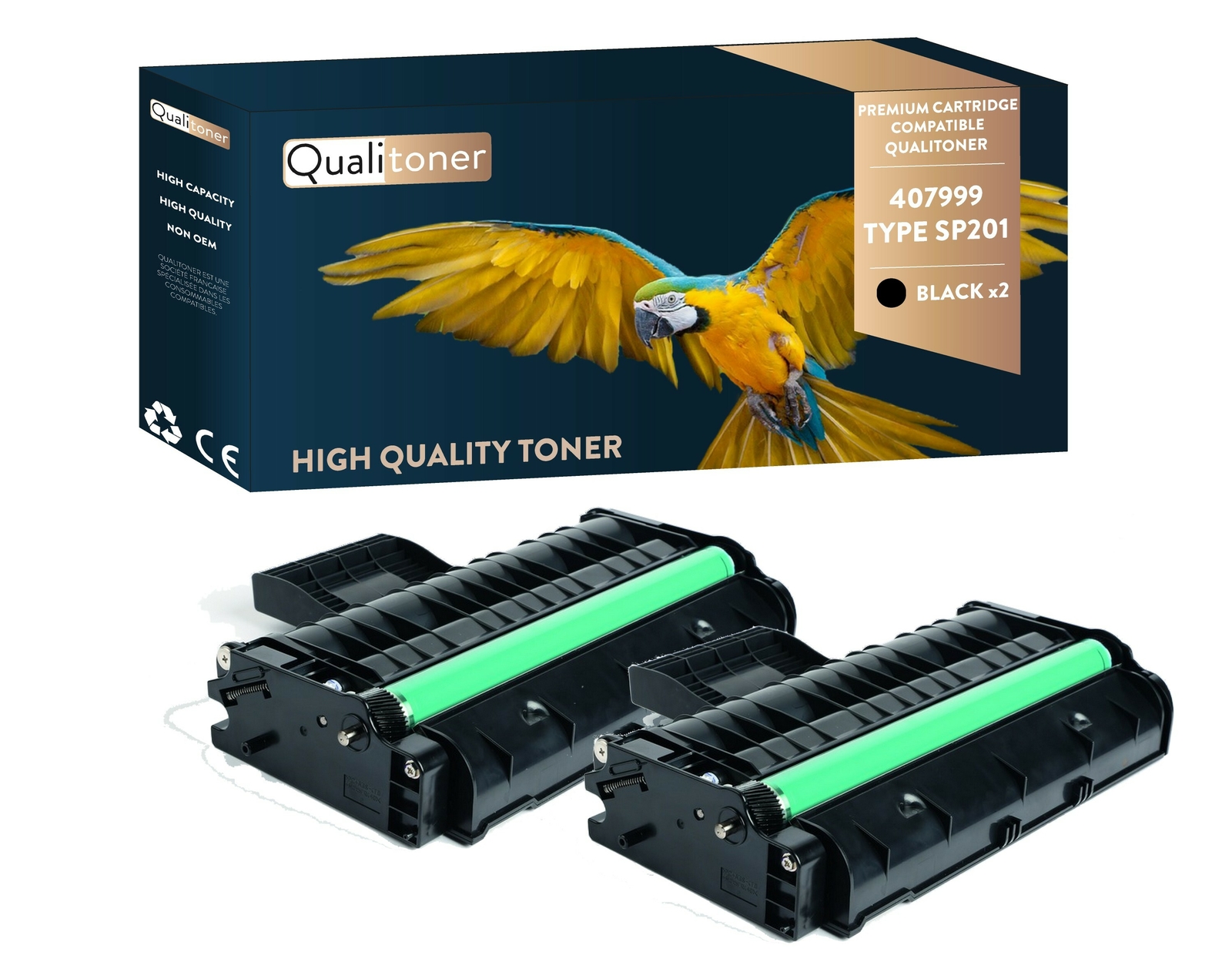 Toner SP201 Noir compatible Ricoh Aficio : pack de 2 cartouches Qualitoner