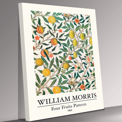 Vier Früchte gelb William Morris Leinwand Wandbild Bild Druck fertig zum Aufhängen