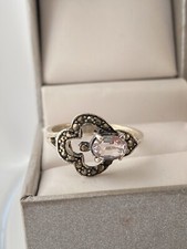 Sterling Silver Ladies Light Purple Amethyst Marcasite Cocktail Ring Sz 8.75