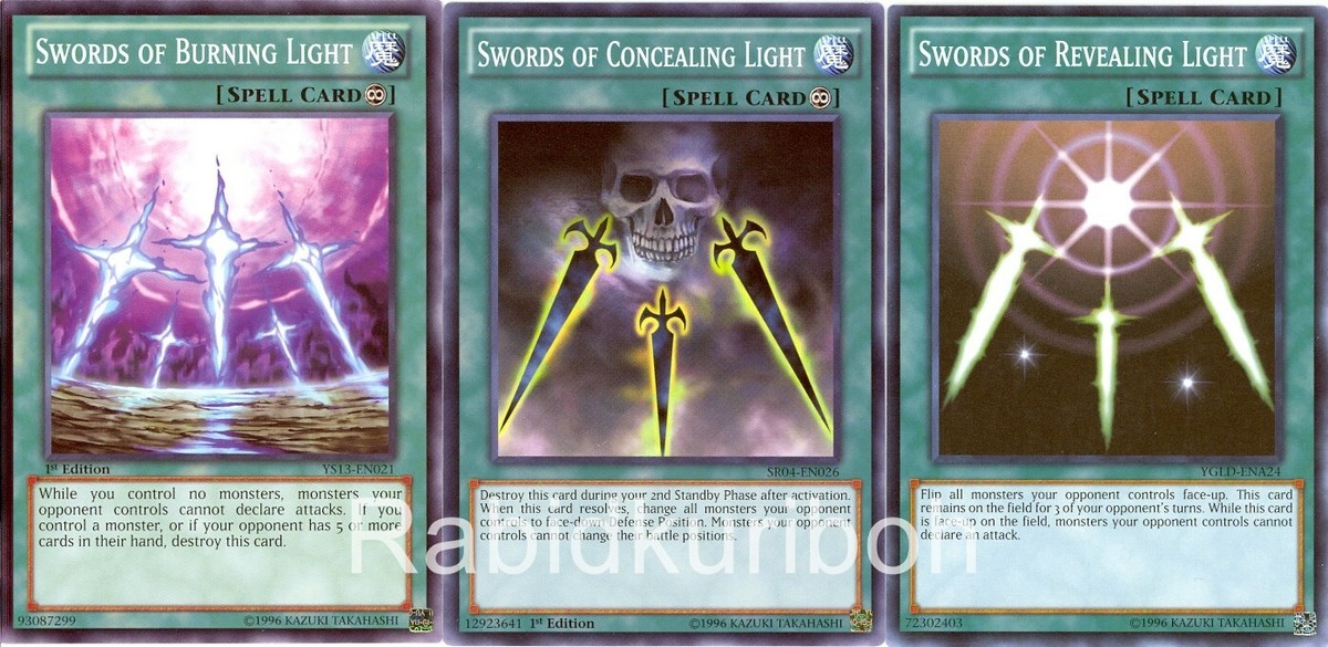 Yugioh Swords of Revealing Light + Burning Light + Concealing