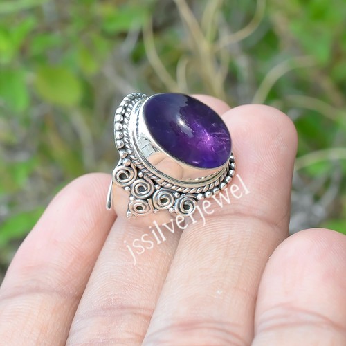 Bague En Argent Sterling 925 Avec Améthyste Naturelle Ovale - Bijou Fait Main Réglable