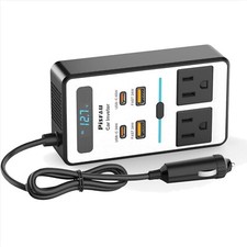 2 AC Outlets  4 USB Ports - 200W Car Inverter with Voltage Display for Safety