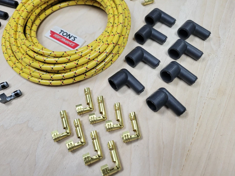 Hágalo usted mismo Kit de cables de bujía cubiertos de tela con núcleo de cobre Juego de cables de colección v8 amarillo BR Foto 2 de 4