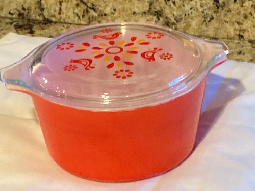 Vintage PYREX FRIENDSHIP Red/Orange CASSEROLE Baking Dish With Lid