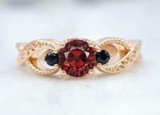 Three-Stone Engagement Ring 2Ct Round Cut Lab-Created Garnet 925 Sterling Silver