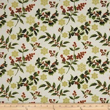Christmas Fabric - Festive Season 2 Holly Leaf Snowflake Toss - Benartex YARD