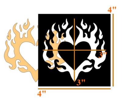 4''x4'' Plastic Stencil - Flaming Heart (SC925) (You Pick The Color)