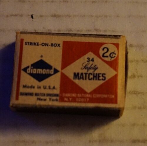 Diamond 34 Safety Matches Matchbox 1950s Vtg Mini Complete