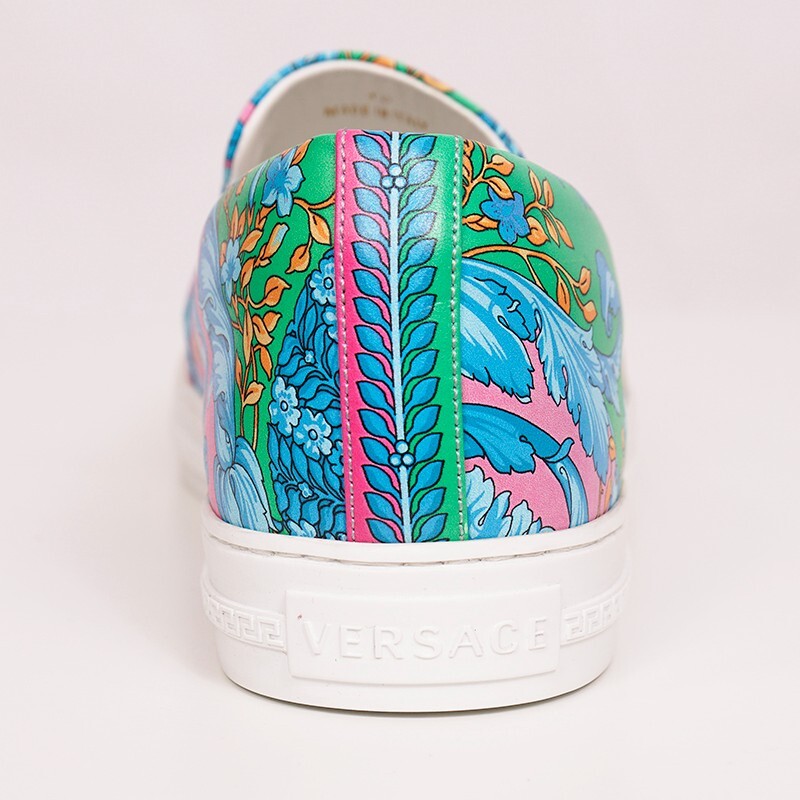 sz 46 US 13 NEW $750 VERSACE Mens Blue FLUO BAROCCO PRINT Slip On