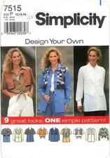 Misses Blouse Pattern Size 12 14 16 Simplicity 7515 Long Short Sleeves Yoke