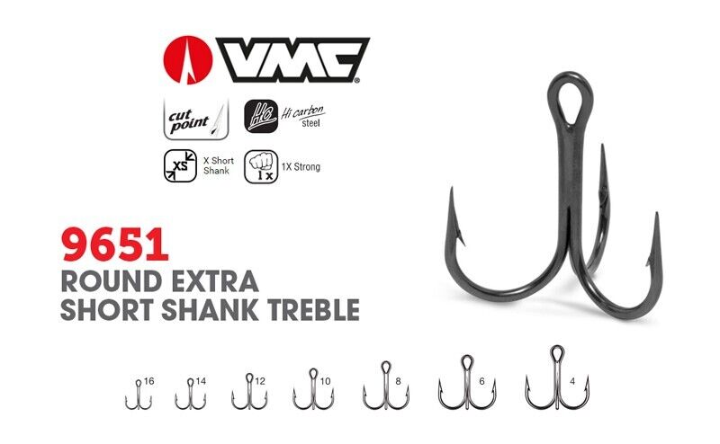 VMC X-SHORT ROUND BEND(9651BN)TREBLE HOOK-PICK YOUR SIZE-ORIGINAL MADE IN FRANCE