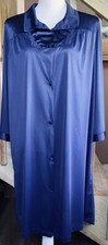 Vtg Vanity Fair Navy Blue Nylon/Satin Robe Nightgown Collar L  Missing Button 