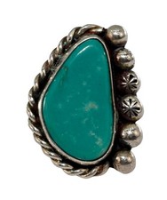 Native American Sterling Silver 925 Turquoise Beaded/ Braid Ring Size: 5.5 
