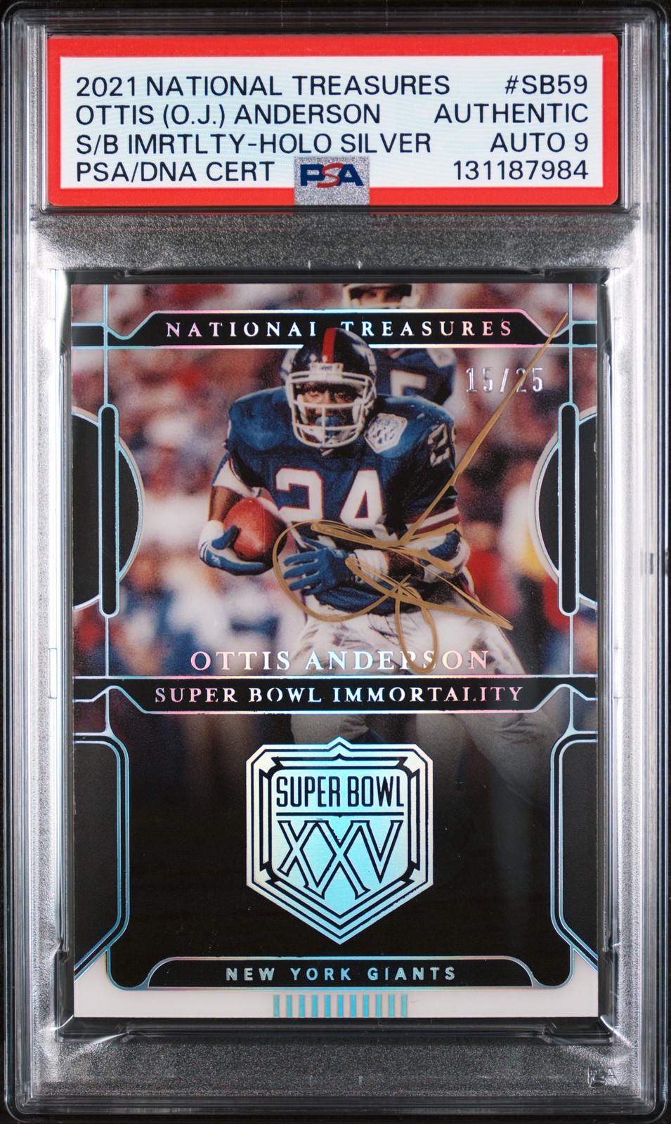 2021 NATIONAL TREASURES SUPER BOWL SILVER OTTIS ANDERSON 15/25 PSA AUTH AUTO 9