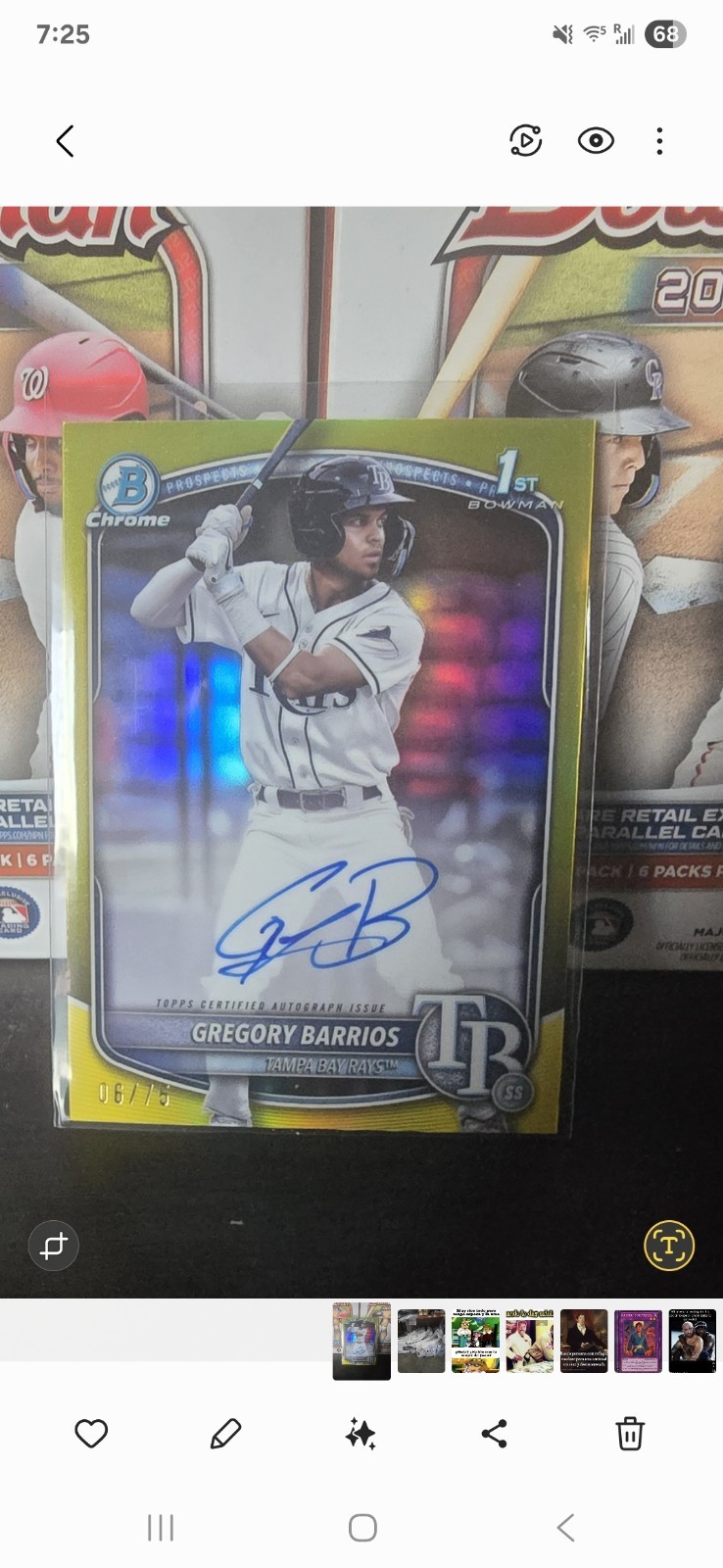 Gregory Barrios 2025 Bowman Chrome CPA-GB Yellow Refractor 1st Bowman Auto  /75