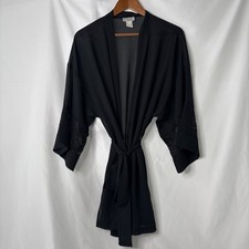 Natori II Sz Average Black Sheer Belted Robe Q47943 3/4 Length Sleeve Lace Midi
