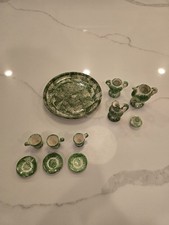 Green Spongeware Miniature Tea Set Vintage Made In Italy Fun