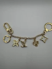 Louis Vuitton LV Fleur de Monogram Beige/Cyan Key Chain Bag Charm No Box