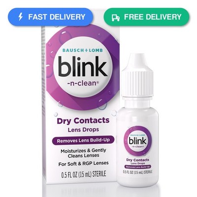 Blink-N-Clean Contact Lens Rewetting Drops Moisturizes Cleans Soft RGP 0.5oz