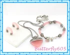 Brighton Clear Heart Pink Crystal Necklace Bracelet Hoop Set NWOT Pouch