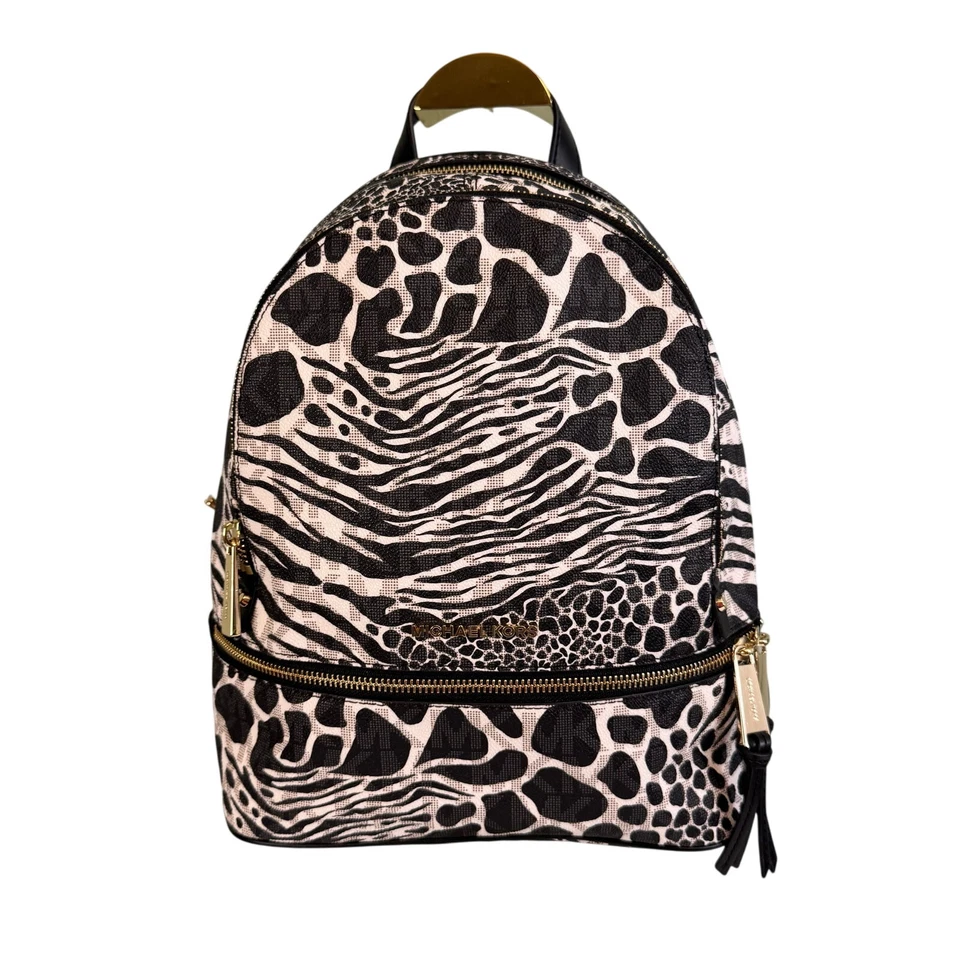 Michael Kors Mochila Bolso de Mano Mujer Negro Blanco Estampado de Cebra Firma Logo Cremallera