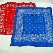 Vintage Paris Accessories Vibrant Red and Blue Floral Lot of 2 Bandana Set