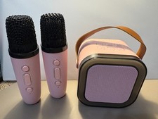 Portable Karaoke Speaker with 2 Wireless Microphones   Pink RGB Bluetooth Party